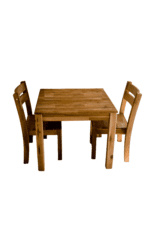 Hardwood table with 2 stacking chairs-032069