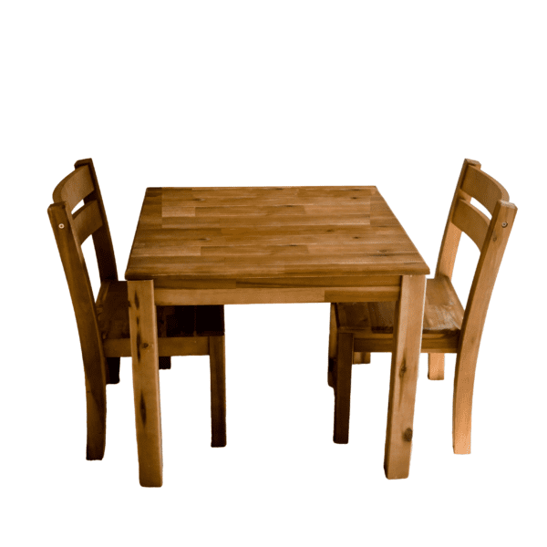 Hardwood table with 2 stacking chairs-032069