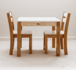 White Top Timber Table with 2 Matching Chairs-427431 White Top Timber Table with 2 Matching Chairs - 427431